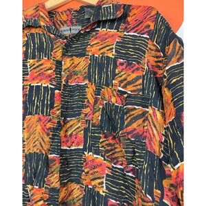 Robert Stock Silk Shirt Mens XL Multicolor Vintage Check Print Button Up